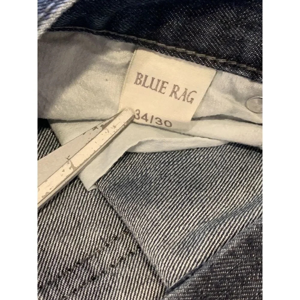 Blue Rag Mens Size 34x30‎ DESIGNER Distressed Jeans Pocket Stitching & Rivets